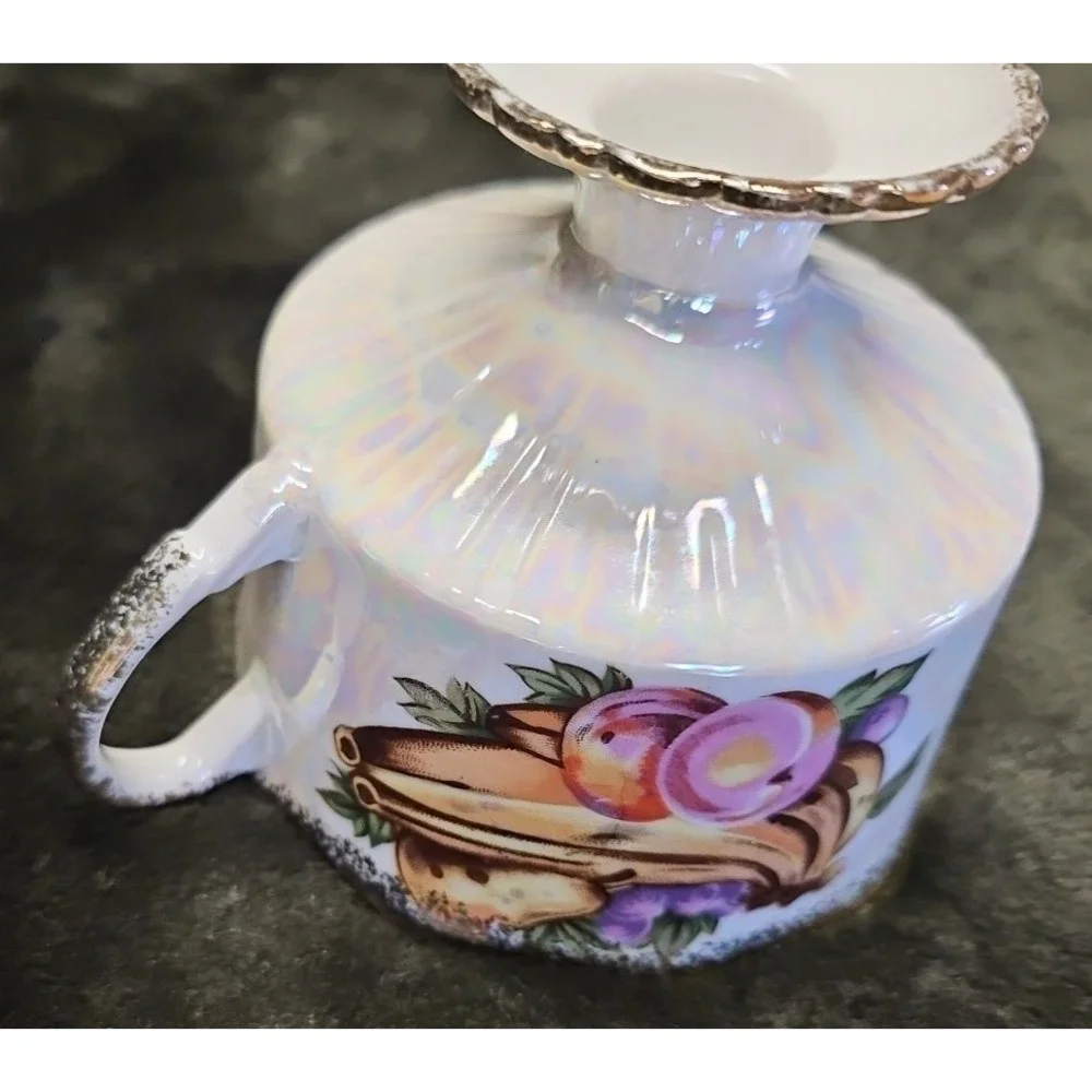 Lusterware Handpainted Fruit with gold finishings,‎ footed cup and saucer set
